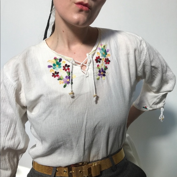 🎉HP🎉Vtg 90s does 70s tie front cotton boho shirt - Picture 4 of 11